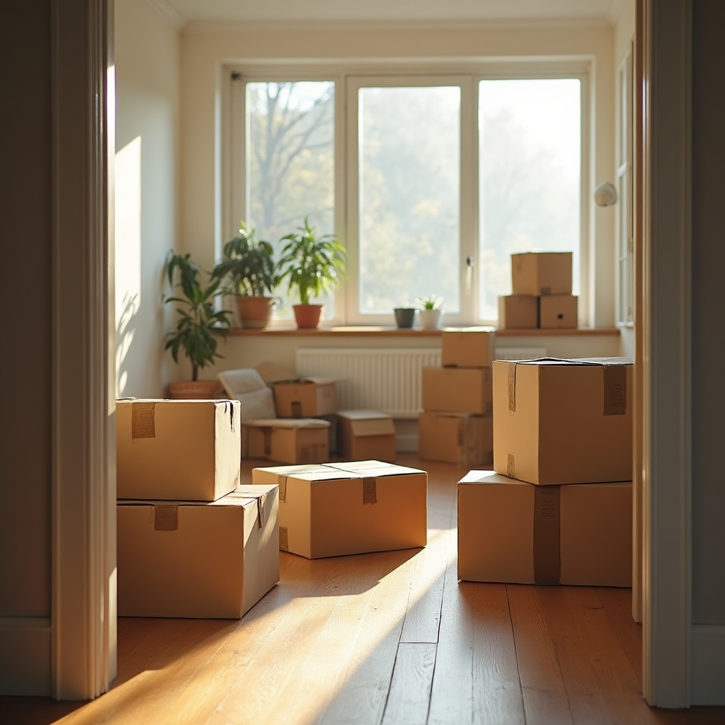 Cutii împachetate în apartament gata de mutare